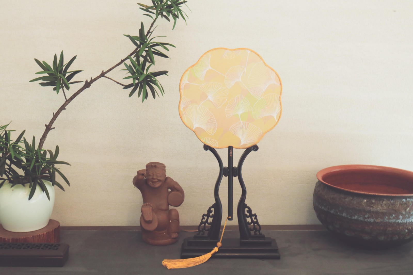 Ginkgo Round Silk Fan
