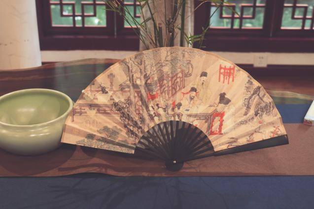 Folding Fan Themed with Scholar Gathering in the Western Garden 
